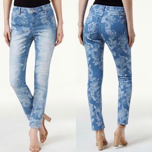 NEW INC International Concepts Indigo Floral Jacquard Skinny Leg Jeans Size 16